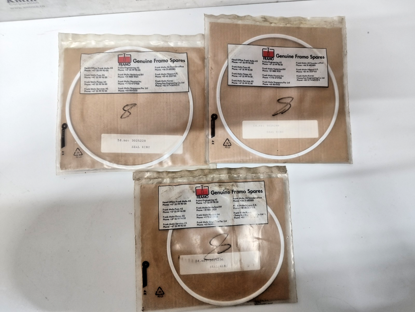 Framo Seal ring Id: 3025244, 3025228, 3025236 for SD-100 Cargo pump - NEW