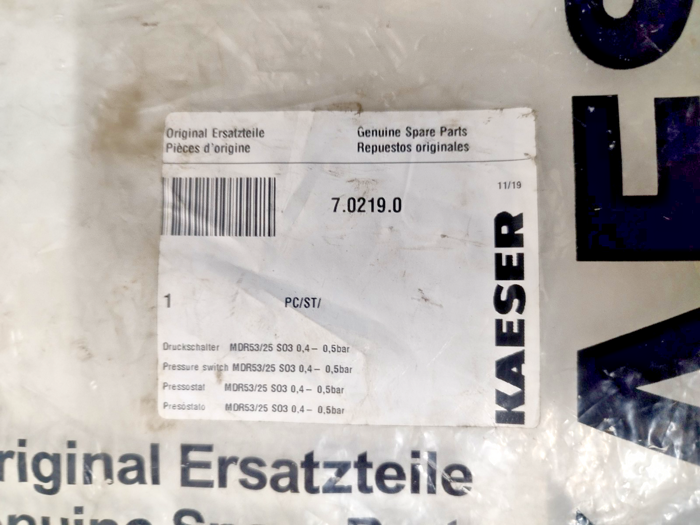 Condor MDR53/25 So-3 Pressure Switch AC-15, 4A, 250V, 0.4-0.5bar - NEW