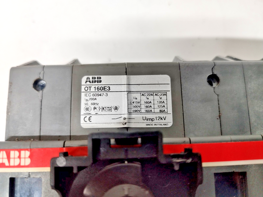 ABB OT160E3 Disconnect Switch Panel Mount 600VAC 125A