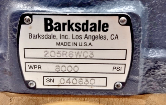 Barksdale 205R6WC3 Heavy Duty Valve 6000 psi port size: 1'' NPT - NEW