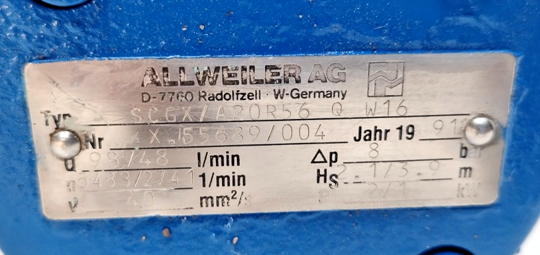 Allweiler SCX/A20R56 Q W 16 Triple screw pump - Refurbished & Tested