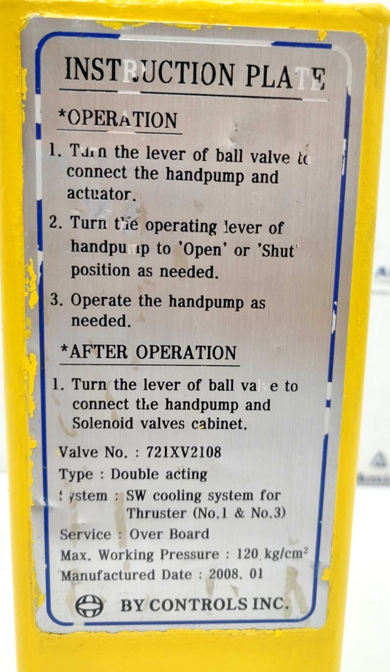 By Controls Inc 721XV2108 Double Acting SW cooling system for Thruster 120bar