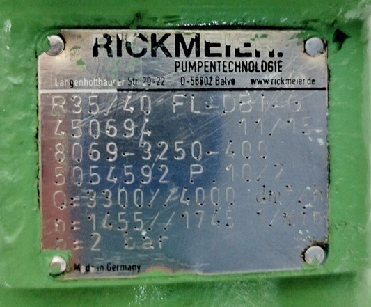 Rickmeier R35/40 FL-DBI-G Hydraulic gear pump - Pressure Tested