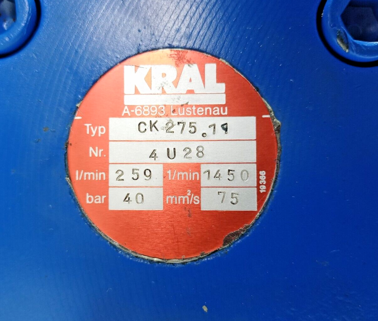 KRAL CK 275.11 Triple screw pump - Pressure Tested
