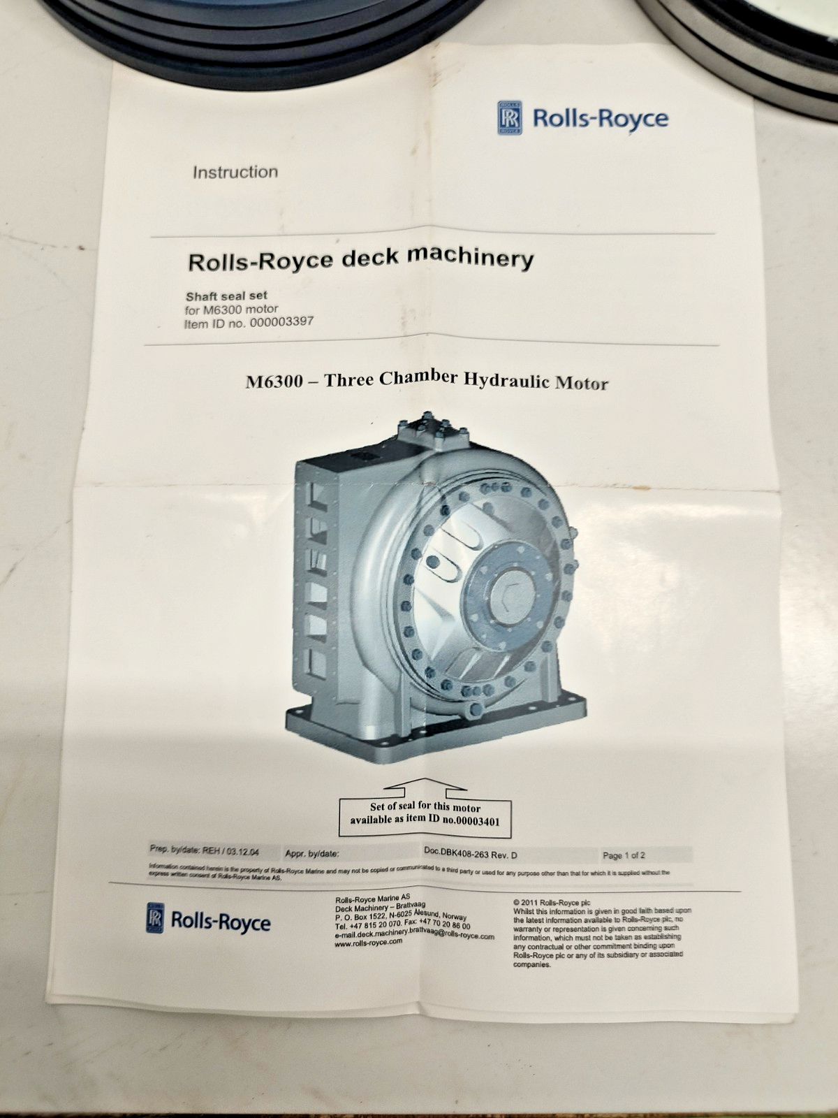 Rolls-Royce Shaft seal set for M6300 Motor - NEW