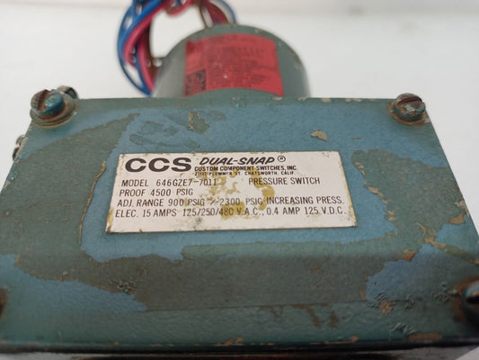 Custom Control Sensors CCS 646GZE7-7011 Pressure Switch - NEW