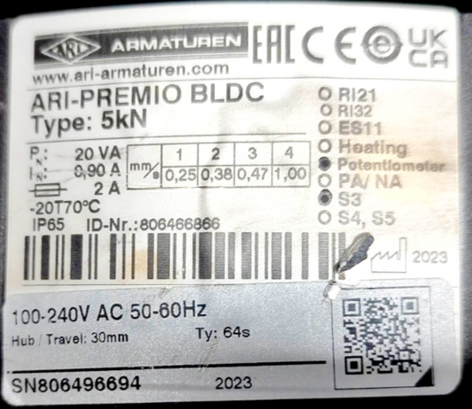 Ari-armaturen ARI-PREMIO 5kN Electric Thrust Actuator 100-240VAC, 50/60Hz - NEW