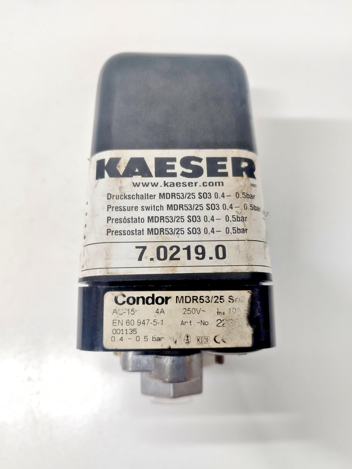 Condor MDR53/25 So-3 Pressure Switch AC-15, 4A, 250V, 0.4-0.5bar - NEW #2