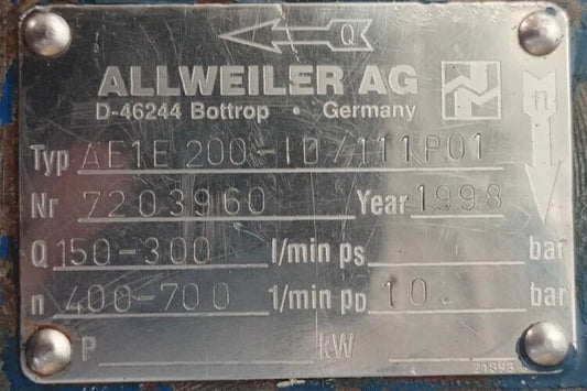 Allweiler AE1E 200-1D/111P01 Progressive cavity single screw pump - Tested