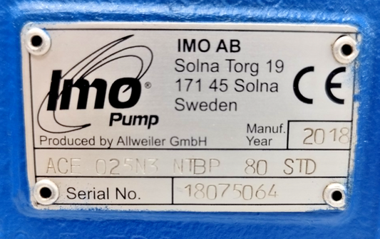 IMO Pump ACE 025N3 NTBP Triple Screw Pump Mfg.2018 - NEW
