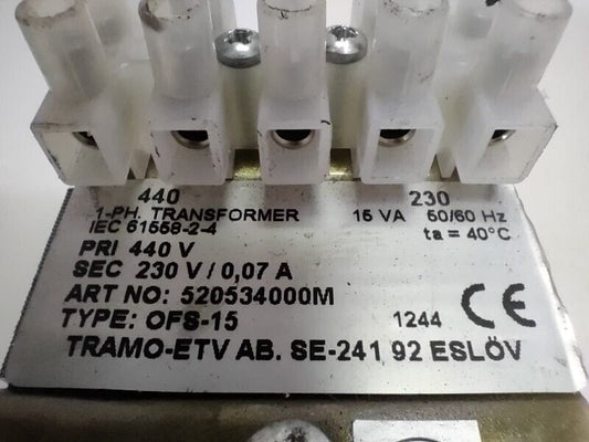 Tramo-Etv OSF-15 transformer 50/60hZ, 15VA, 440V, 230V/0.07A - NEW