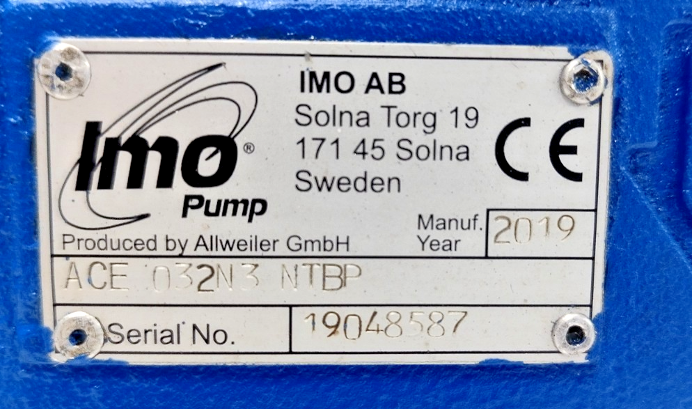 IMO Pump ACE 032N3 NTBP Triple screw Pump Mfg. 2019 - Refurbished & Tested