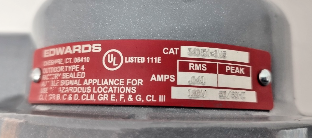 Edwards Signaling 340EX-8N5 Audible Signaling Device 120V, 50/60Hz - NEW