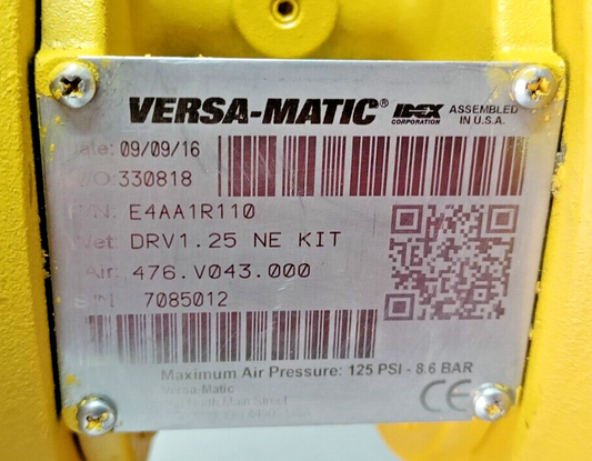 VERSA-MATIC E4AA1R110 Air Operated Diaphragm Pump Aluminum - TESTED