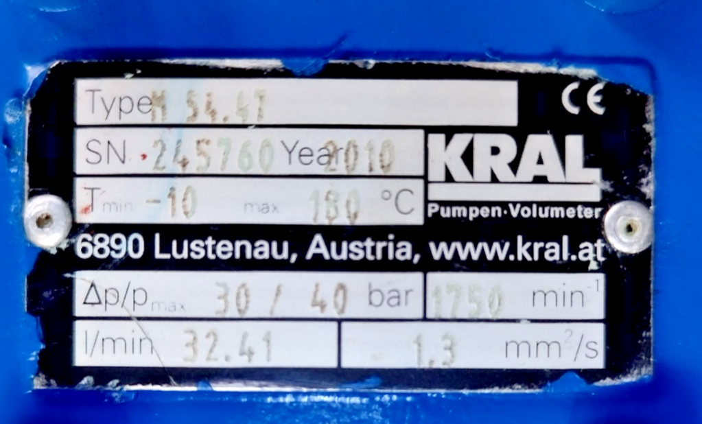 Kral M-54.47 Triple screw pump - Pressure Tested