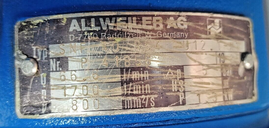 ALLWEILER SNF40 R54 U12.1-W1 Triple Screw Pump - Pressure tested