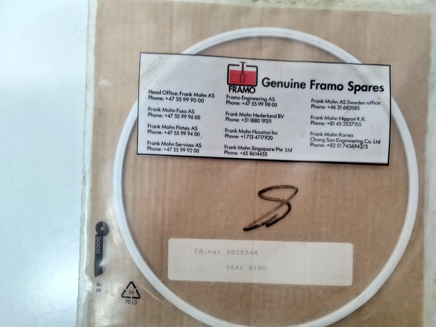 Framo Seal ring Id: 3025244, 3025228, 3025236 for SD-100 Cargo pump - NEW