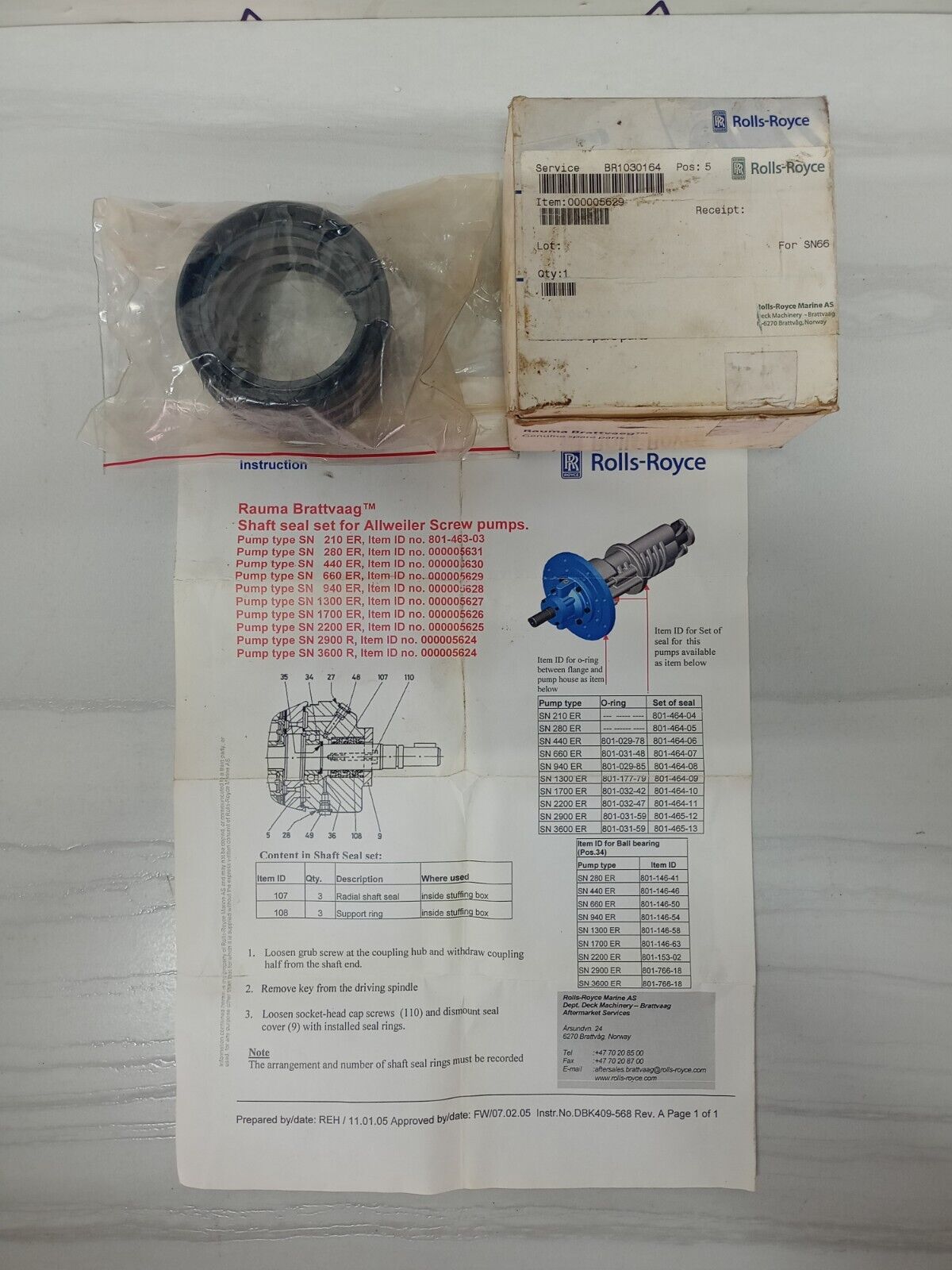 Allweiler shaft seal for SN 660ER - Rauma Brattvaag Shaft seal set - NEW