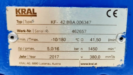 Kral KF-42.BBA.006347 Triple Screw Pump - Pressure Tested