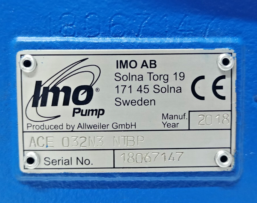IMO ACE 032N3 NTBP Triple Screw Pump - NEW Mfg.2018