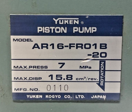 YUKEN AR16-FR01B-20 Variable Piston Pump AR16FR01B20 with Mounting bracket - New