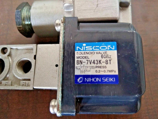 Niscon Nihon Seiki BN-7V43K-8T  Solenoid Valve 60Hz Press: 0.2~0.7 Mpa - NEW