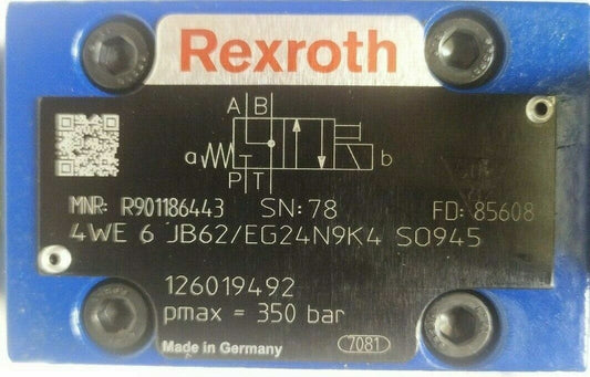 Rexroth 4WE6JB62/EG24N9K4 S0945 Directional Spool valve MNR: R901186443 - NEW