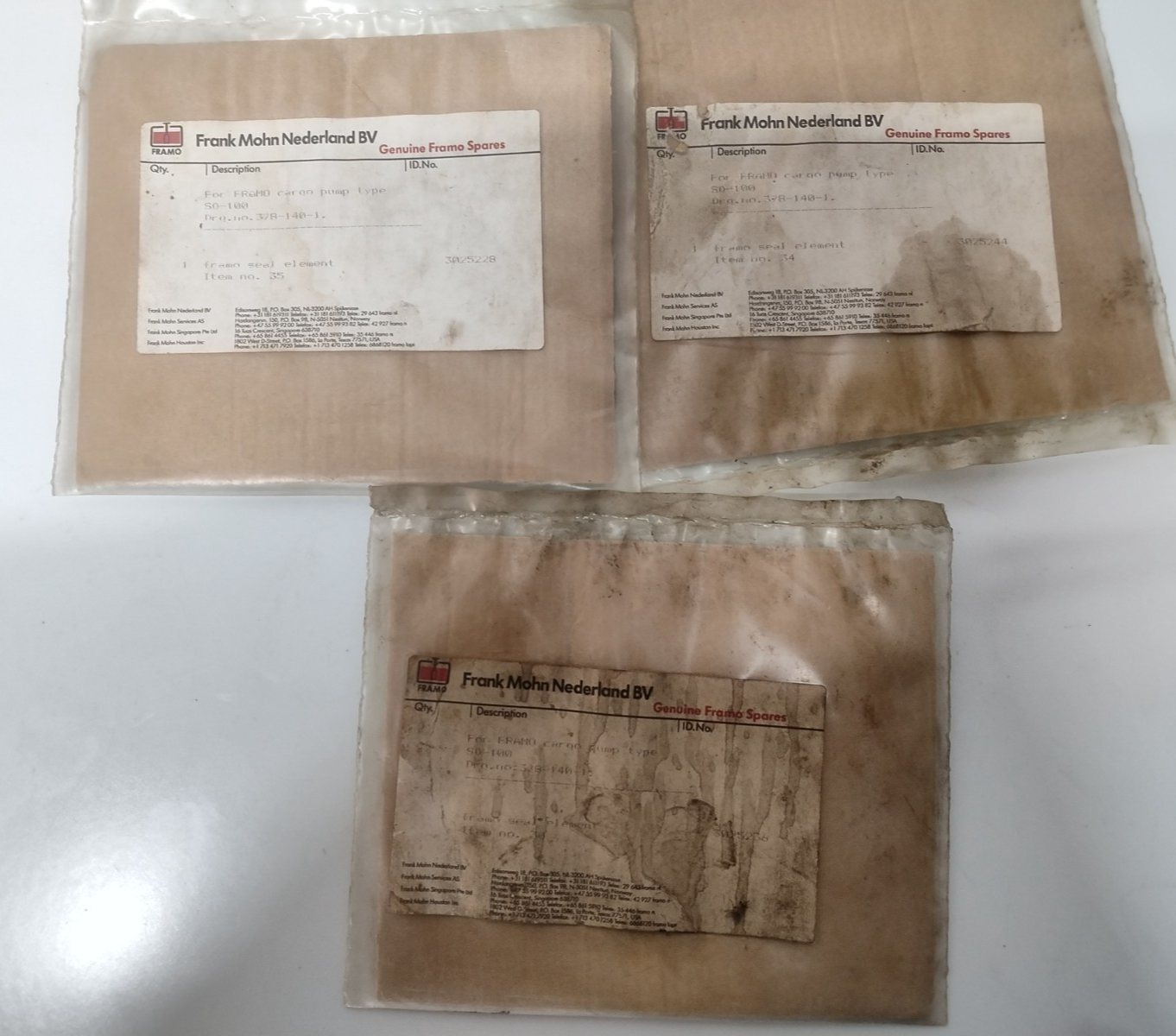 Framo Seal ring Id: 3025244, 3025228, 3025236 for SD-100 Cargo pump - NEW