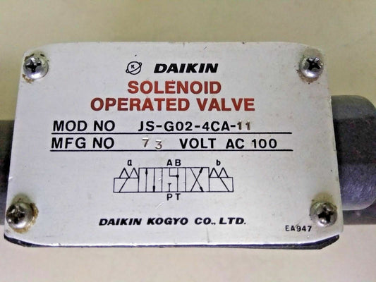 DAIKIN JS-G02-4CA-11 Solenoid Operated Valve AC100V - NEW