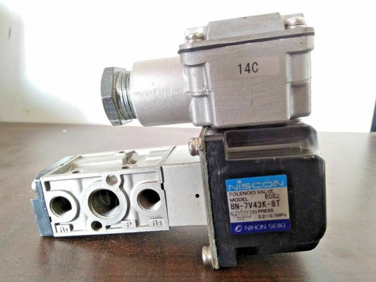 Niscon Nihon Seiki BN-7V43K-8T  Solenoid Valve 60Hz Press: 0.2~0.7 Mpa - NEW