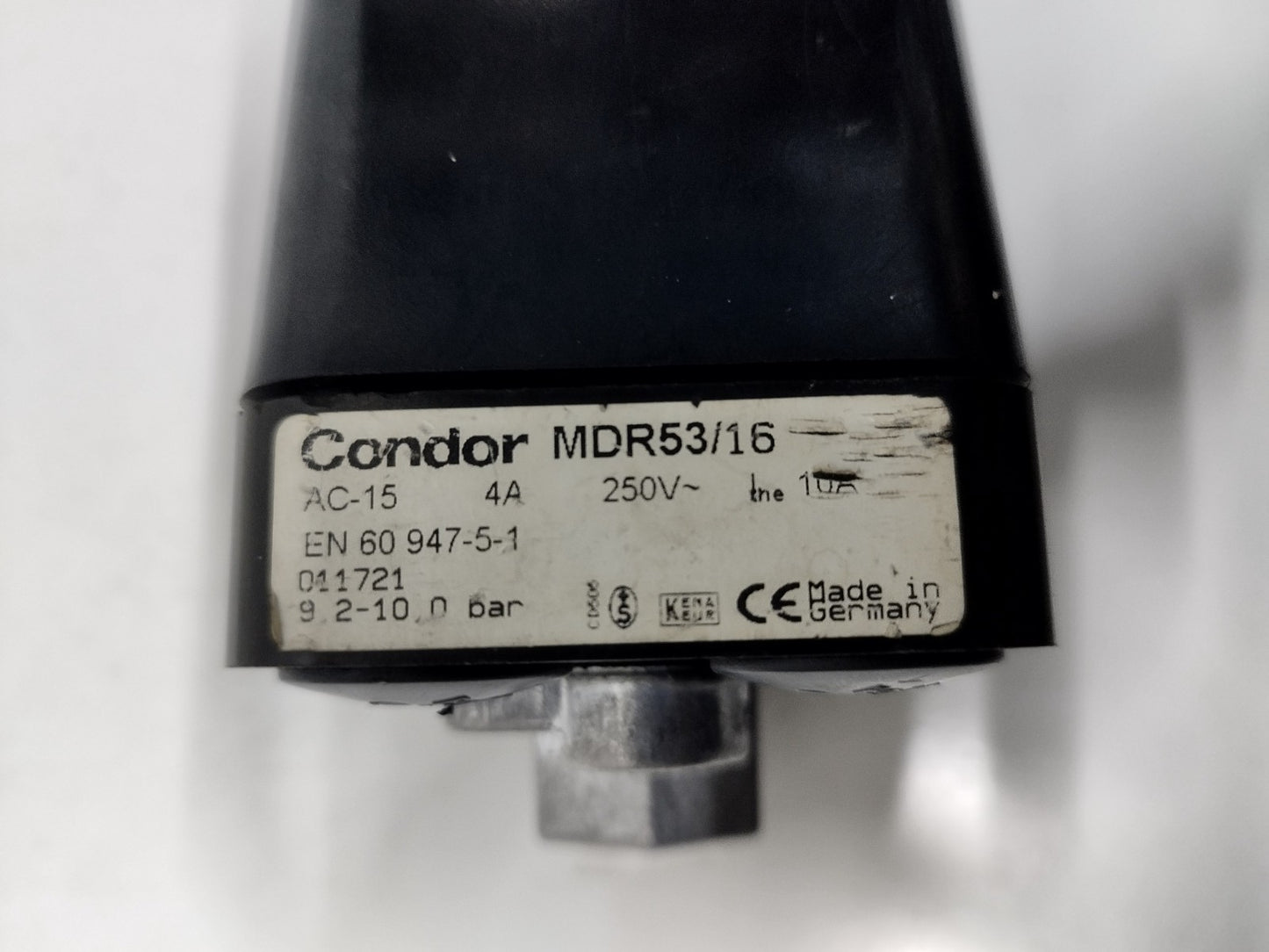 Condor MDR53/16 Pressure Switch AC-15, 4A, 250V, 9.2-10bar