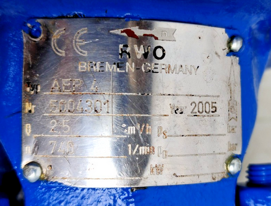 RWO Bremen Type: AEP 4 Single screw pump sludge pump complete - Pressure Tested