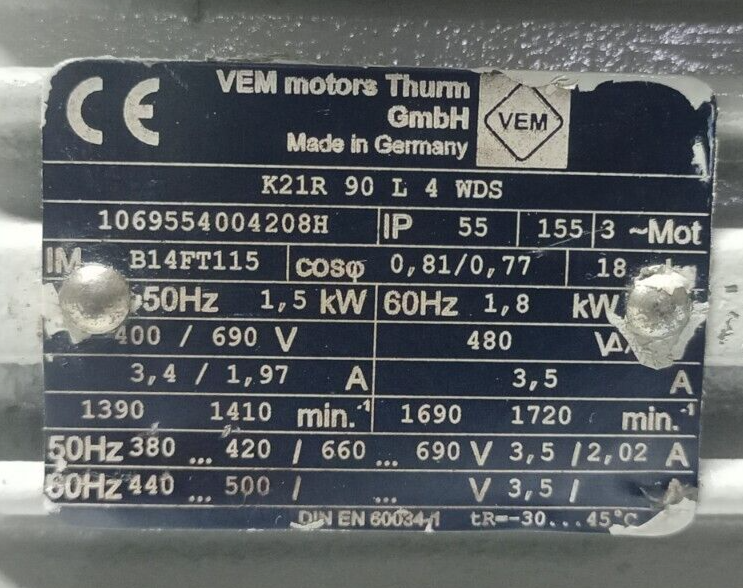 Allweiler S0HB113W G2V 12 Centrifugal Pump with 1.5/1.8kw, 1390-1720rpm Motor