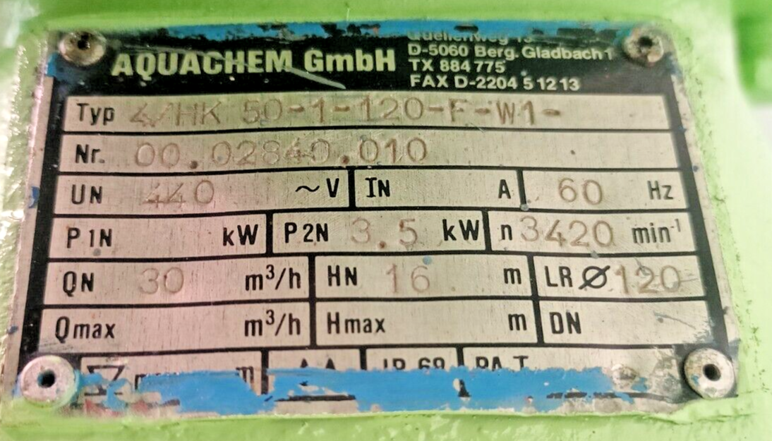 Aquachem 4/HK 50-1-120-F-W1 Centrifugal pump - Tested