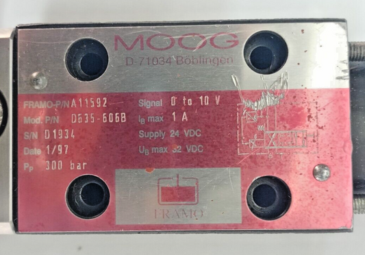 Moog D635-606B Hydraulic Servo valve Framo P/N: A11592, 300bar, 24VDC