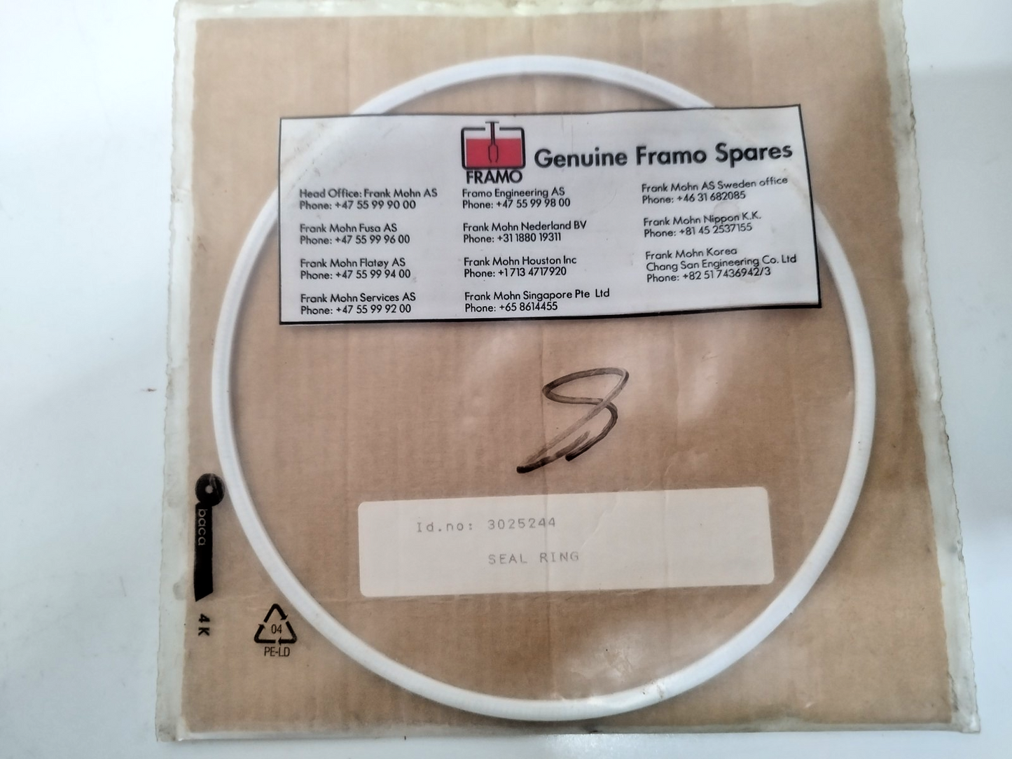 Framo Seal ring Id: 3025244, 3025228, 3025236 for SD-100 Cargo pump - NEW