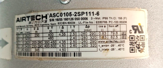 Airtech ASC0105-2SP111-6 Side Channel Blower - NEW