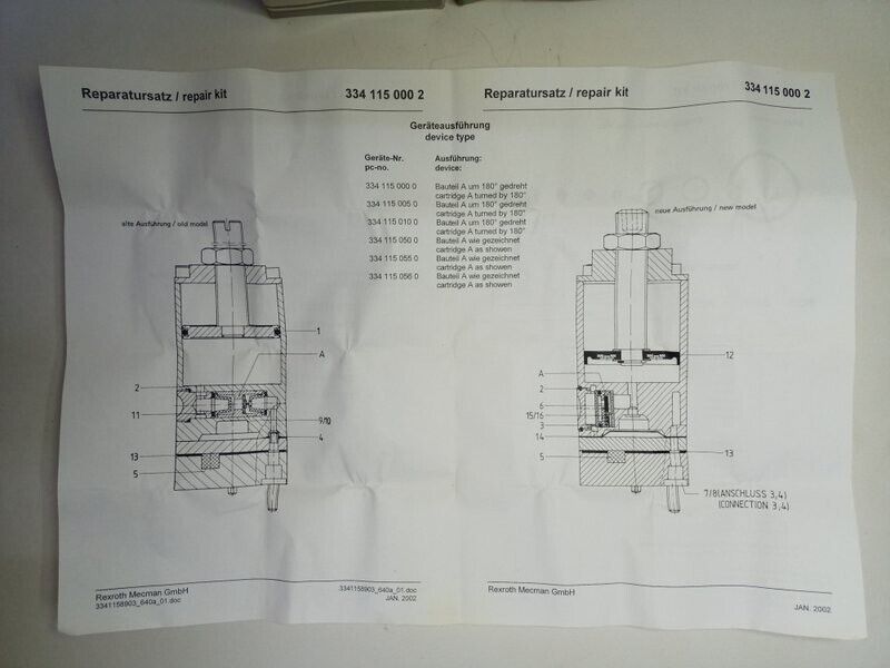 Rexroth 3341150002 Pneumatic Valve Repair kit - NEW