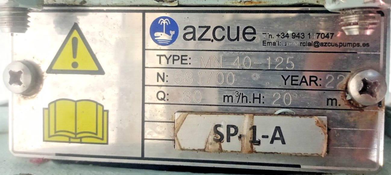 Azcue MN 40-125 Close Coupled Centrifugal pump 30 m3/h Mfg. 2022