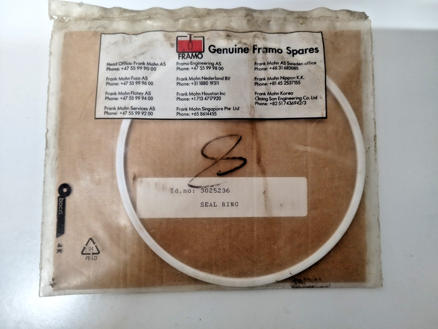 Framo Seal ring Id: 3025244, 3025228, 3025236 for SD-100 Cargo pump - NEW