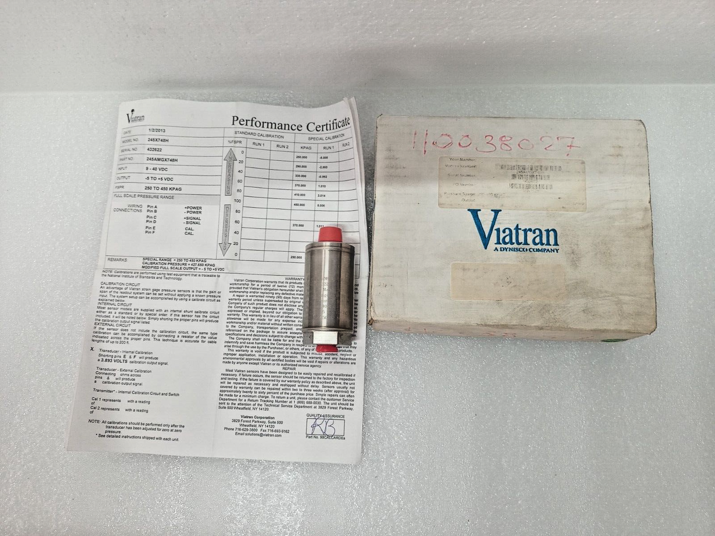 Viatran 245X748H Model 245 high range Pressure Transmitter 250-450kpag -NEW