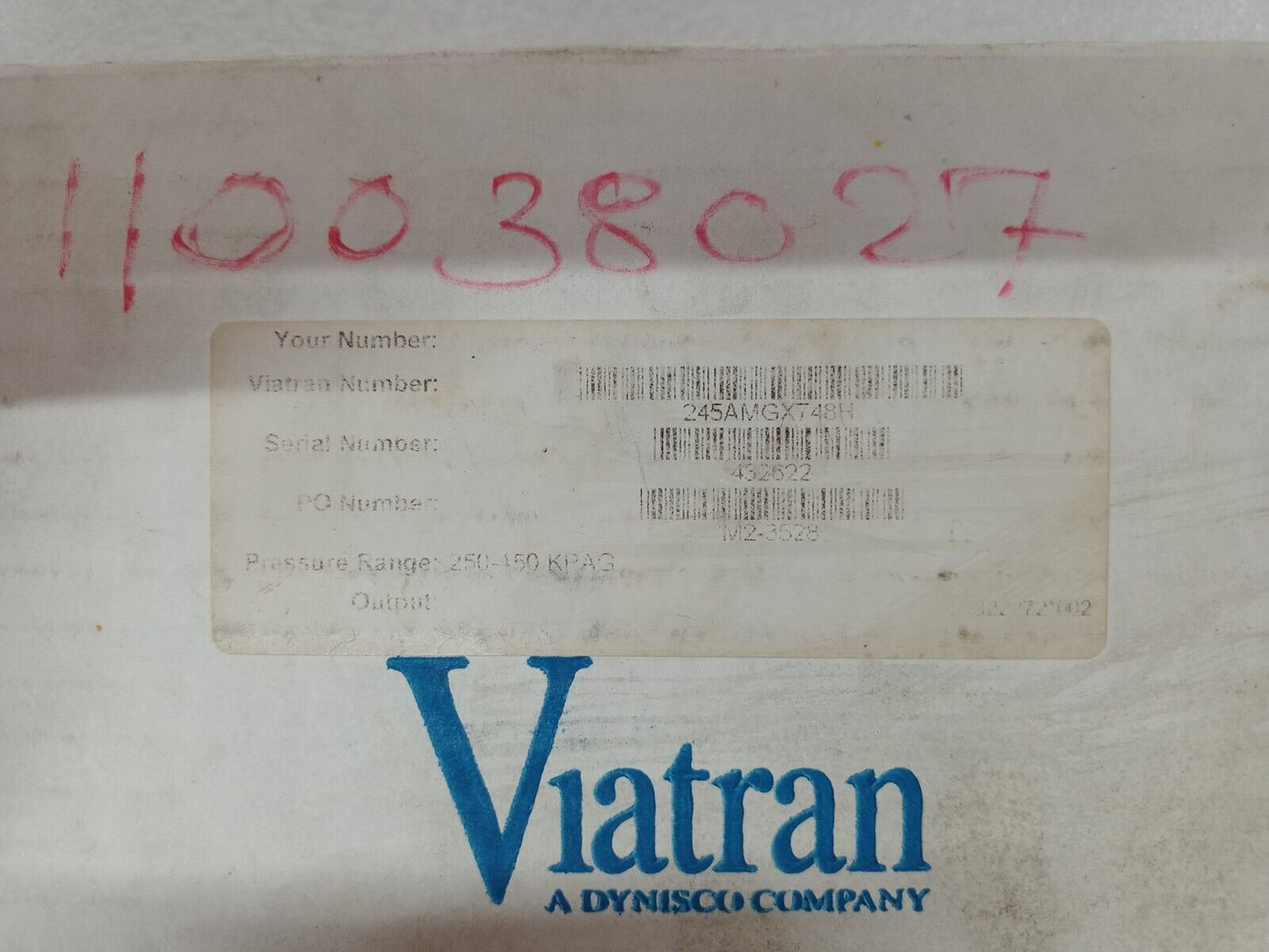 Viatran 245X748H Model 245 high range Pressure Transmitter 250-450kpag -NEW