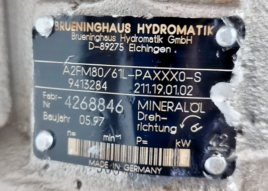 Brueninghaus Hydromatik A2FM80/61L-PAXXX0-S Hydraulic Axial piston motor