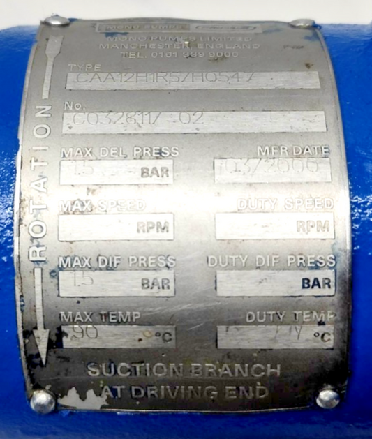 Mono Pump CAA12H1R5/H0547 Single Screw Progressive Cavity Sludge Pump