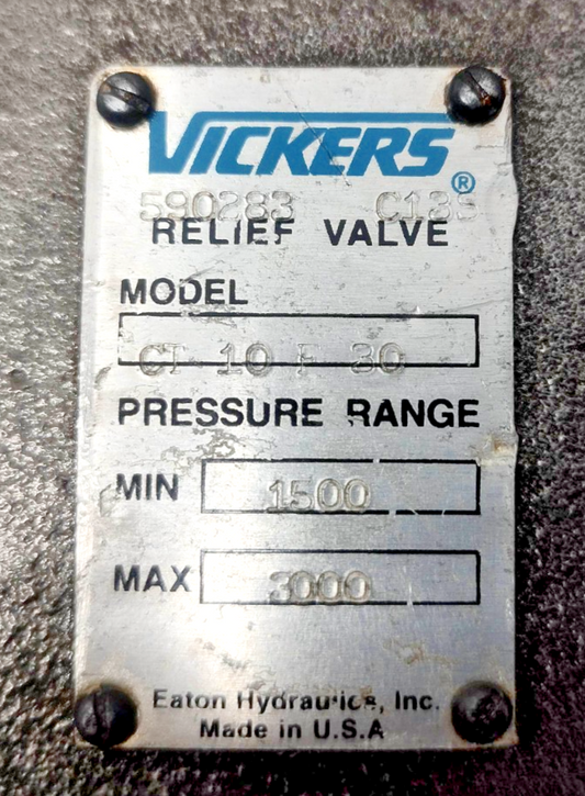 Vickers CT 10 F 30 pressure relief valve Rated pressure: 1500-3000 PSI CT10F30
