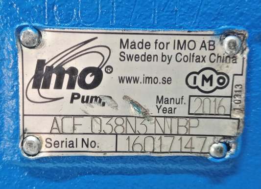 IMO ACE 038N3 NTBP Triple Screw Pump Mfg. 2016 - Pressure Tested #2