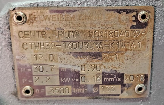 Allweiler CTWH32-160 U3.3A-K1W141 Centrifugal pump