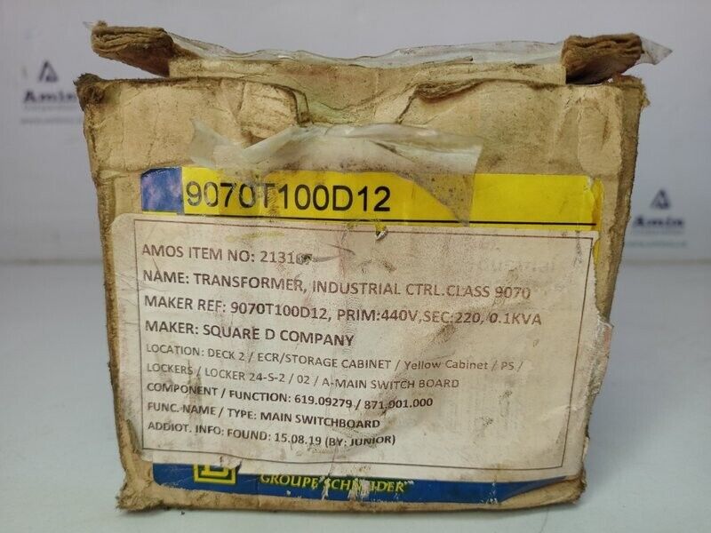 SquareD 9070T100D12 transformer 50/60Hz, 440V, 220, 0.1KVA - NEW