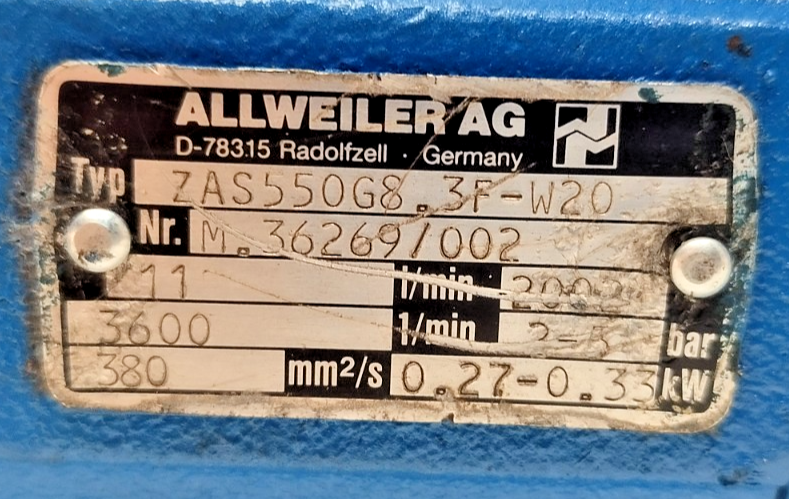 Allweiler ZAS 550G8.3F-W20 Triple screw pump - Pressure Tested