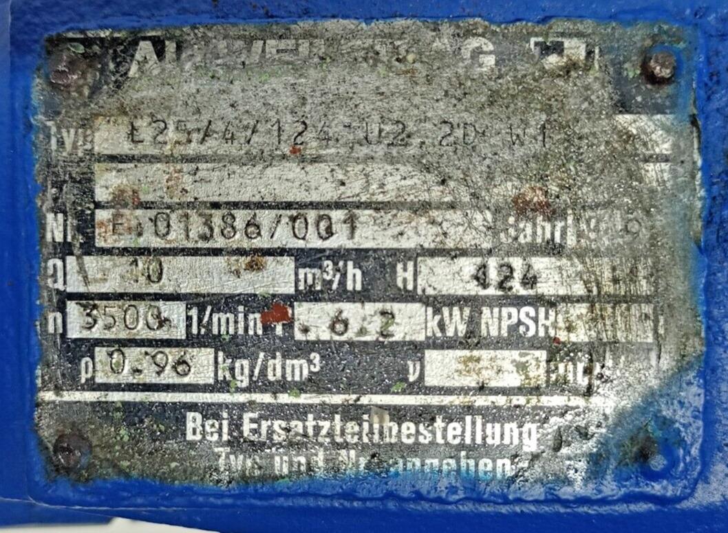 Allweiler L25/4/124 U2.2D W1 Centrifugal pump - Pressure tested